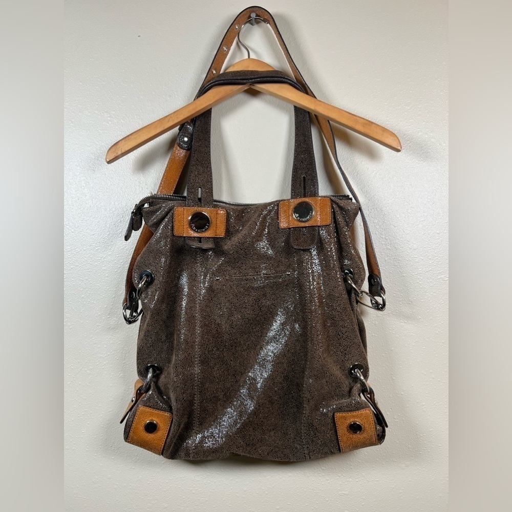 B.Makowsky Brown Metallic Leather Large Shoulder/Crossbody Bag/ Handbag - Picture 2 of 13